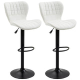 Bar Stools Set of 2 Adjustable Height Swivel Bar Chairs in PU Leather with Backrest & Footrest, White