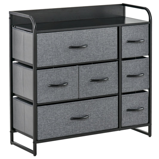7-Bin Dresser Storage Tower Cabinet Organizer Unit, Easy Pull Fabric Bins with Metal Frame