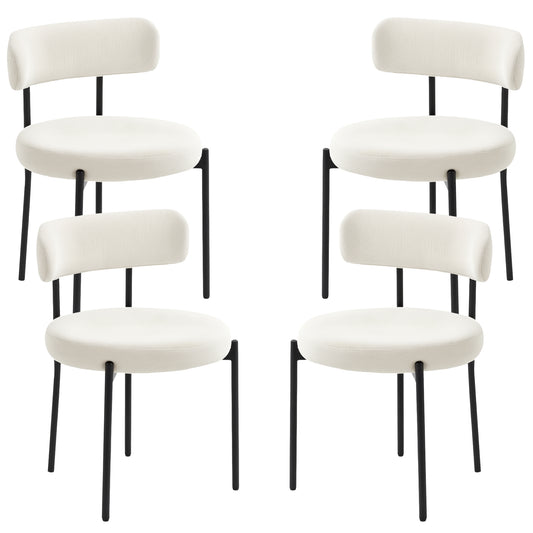 4 Pieces Kitchen Chairs, Modern Dining Chairs w/ Corduroy Upholstery and Steel Legs for Living Room, Beige