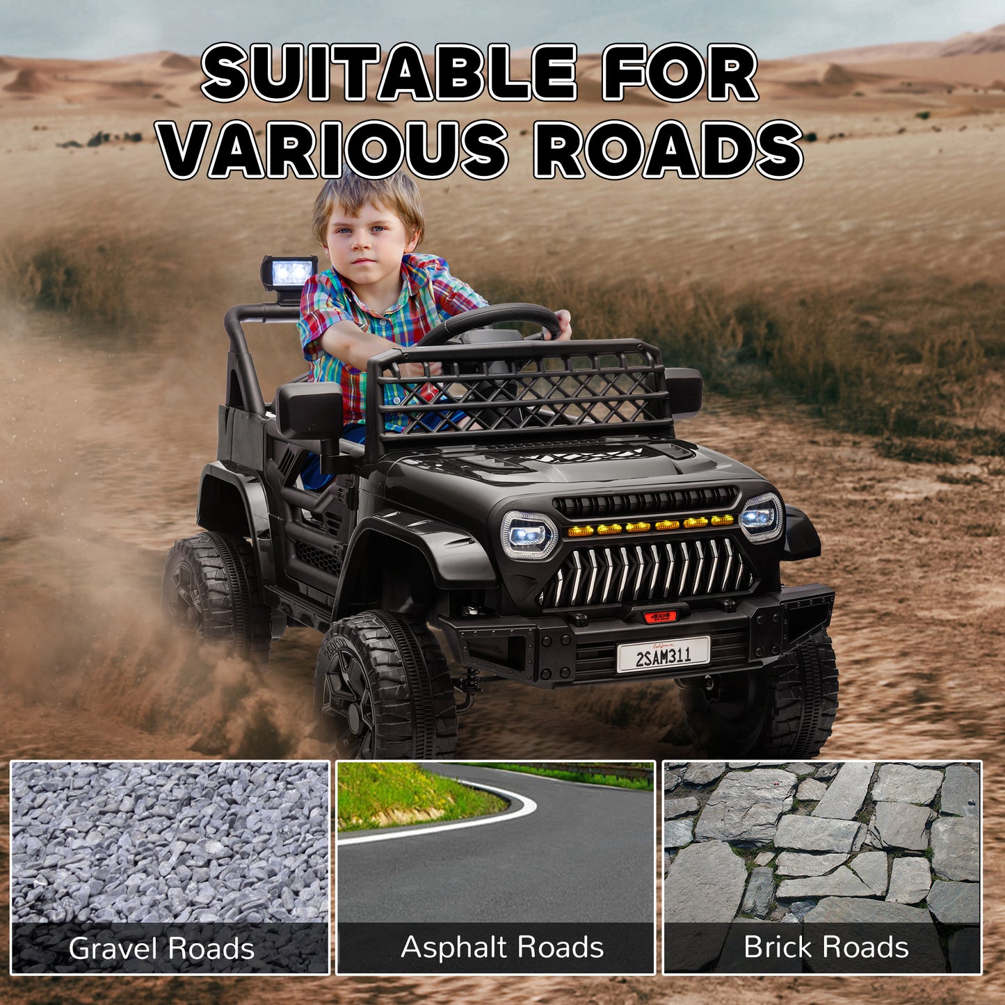 Qaba 12V Ride on Truck, Electric Car for Kids with Remote Control, Suspension, 3 Speeds, USB Music Headlights, Black