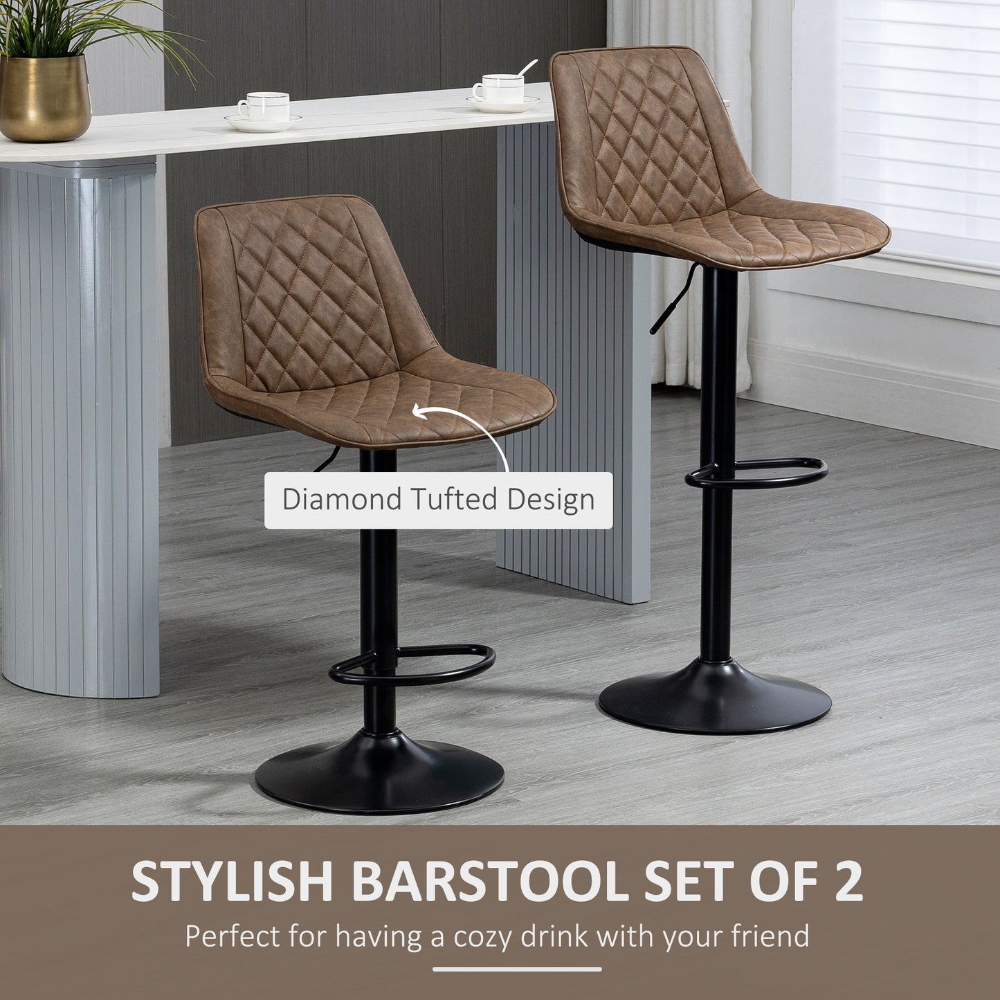 Bar Stools Set of 2, Swivel Counter Height Barstools with Back, Footrest, Adjustable Height, Dark Brown