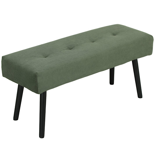 39" Upholstered Ottoman Bench, Corduroy Entryway Bedroom Bench with Padded Seat and Steel Legs for Bedroom, Green