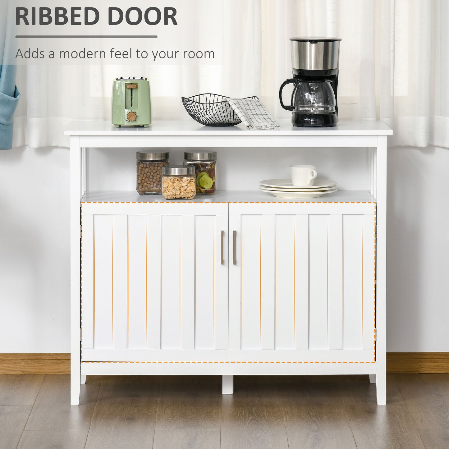 Sideboard Buffet Server Storage Cabinet Console Table with 2 Doors and Adjustable Shelves for Kitchen & Dining Room, White
