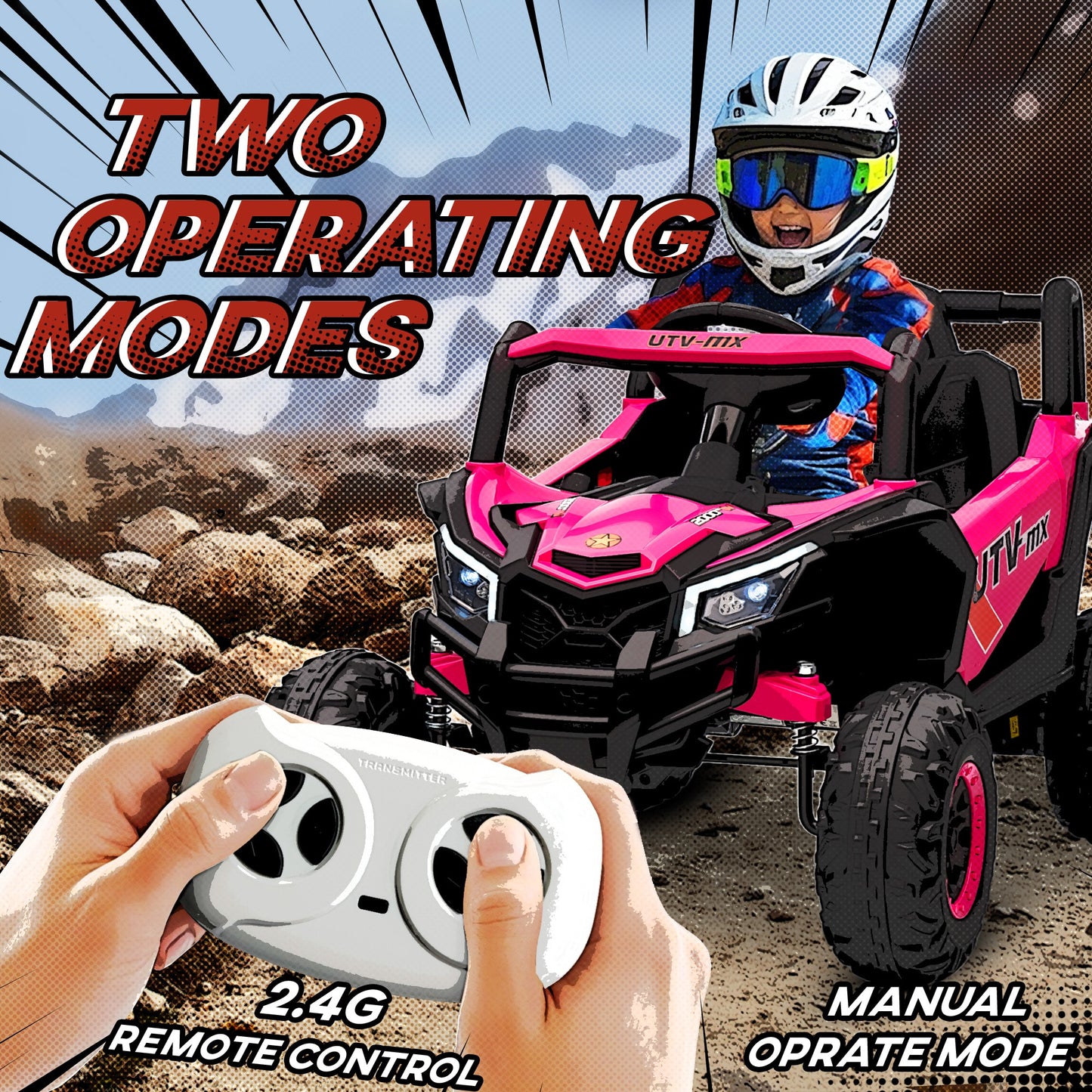 Qaba 12V Kids Ride On Car with Remote Control, Battery Powered Electric UTV with Spring Suspension for Aged 3-5 Years, Pink