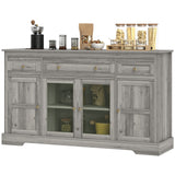 Dining Room Sideboard Buffet Cabinet with Storage, Coffee Bar Cabinet with Glass Doors and Adjustable Shelves, Weathered Grey Oak