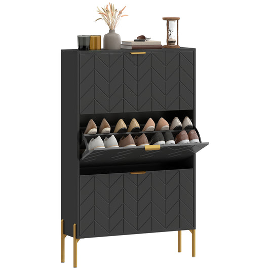 Shoe Cabinet with 3 Flip Drawers, Modern Narrow Shoe Storage Cabinet with Adjustable Shelves, Black
