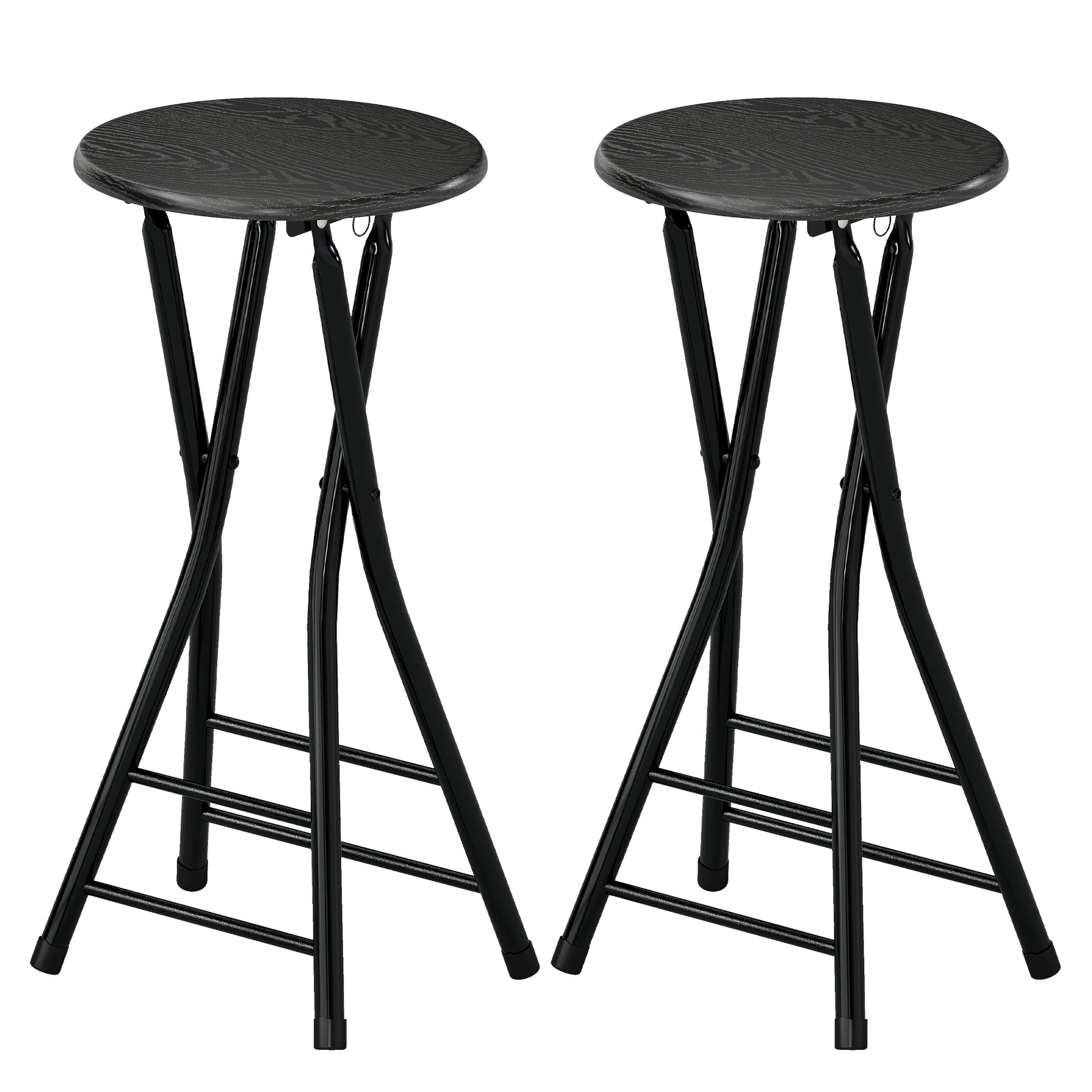 Set of 2 Foldable Barstools, Counter Height Bar Stools with Footrest and Steel Legs for Kitchen Island, Black