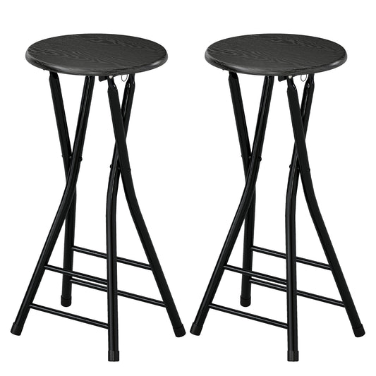 Set of 2 Foldable Barstools, Counter Height Bar Stools with Footrest and Steel Legs for Kitchen Island, Black