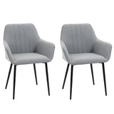 Dining Chairs Set of 2, Upholstered Linen Fabric Accent Chairs with Metal Legs, Light Grey
