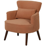 Modern Accent Chair, Upholstered Armchair with Solid Wood Legs and Lumbar Pillow for Living Room, Orange
