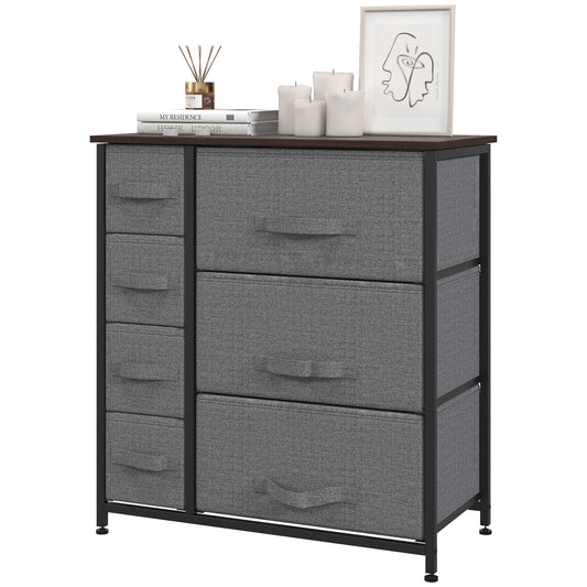 Dresser with 7 Drawers, Chest of Drawers with Metal Frame, Fabric Dresser for Living Room, Dark Grey