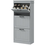 Slim Shoe Cabinet with 3 Flip Drawers and Adjustable Shelves, Narrow Shoe Cabinet for 15 Pairs of Shoes, Grey