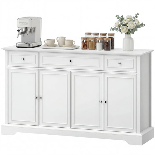 Sideboard Buffet Cabinet, 54" Kitchen Storage Cabinet with Soft-Close Doors, 3 Drawers and 2 Adjustable Shelves, White