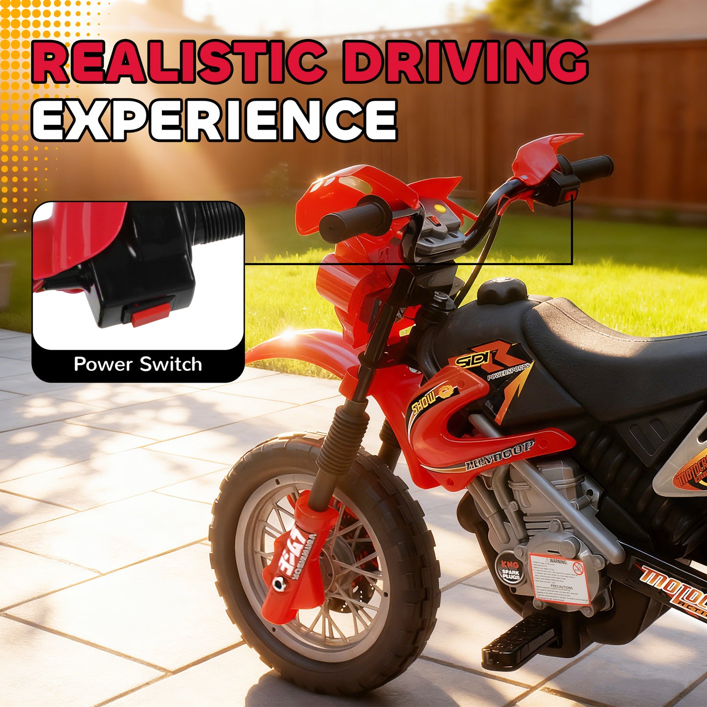 Aosom 6V Kid Electric Ride On Motorcycle Powered Dirt Bike Battery Scooter For 3-6 Year Old Kids Toddlers W/ Training Wheels Red