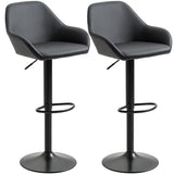 Adjustable Bar Stools Set of 2, Swivel Barstools with Footrest and Back, PU Leather and Steel Round Base, Black