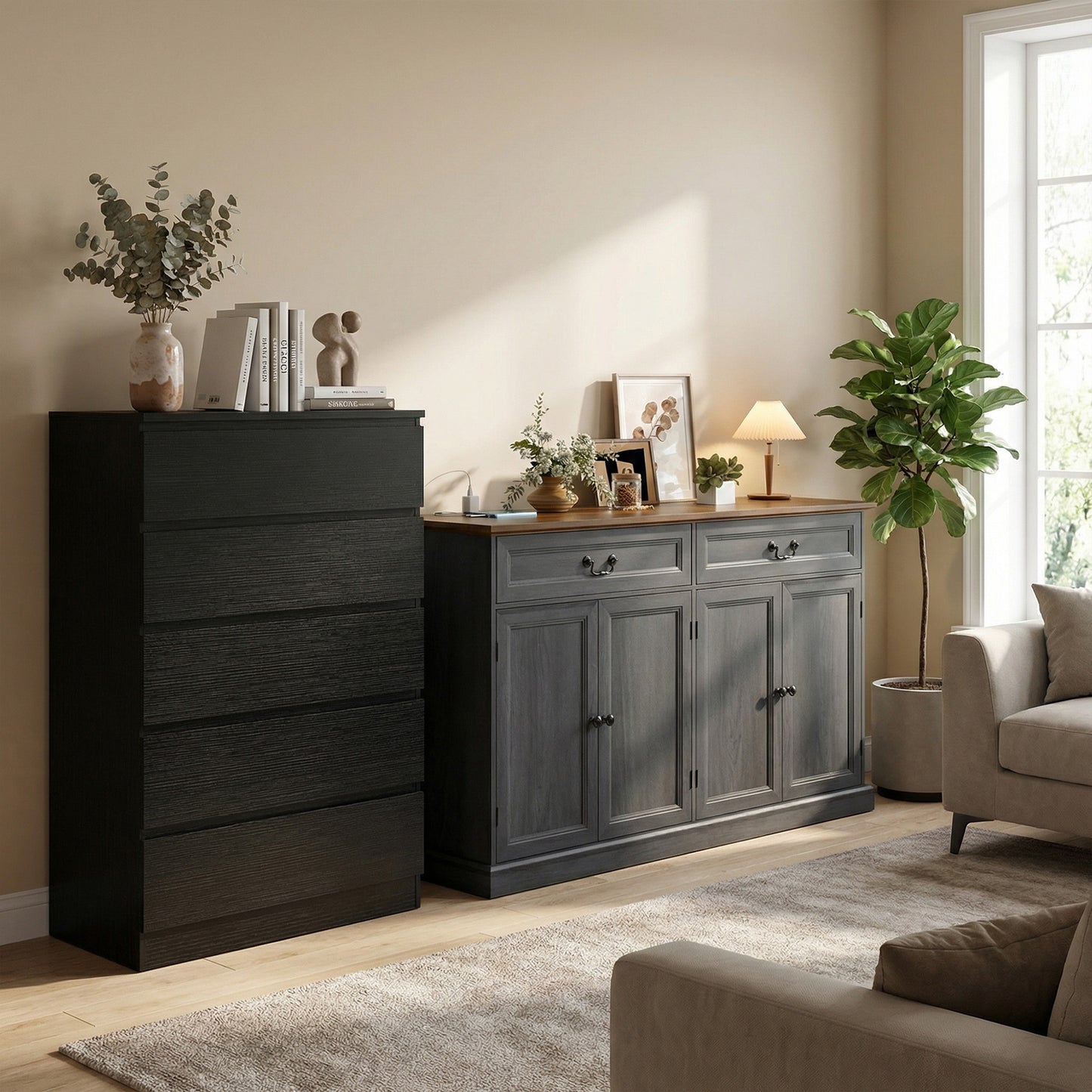 Dresser for Bedroom with 5 Drawers, Modern Chest of Drawers for Living Room, Closet, Hallway, Black
