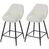 26" Counter Height Barstools Set of 2, Upholstered Swivel Bar Stools with Backrests and Armrests, Cream White