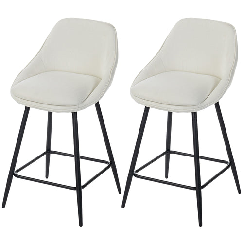 26" Counter Height Barstools Set of 2, Upholstered Swivel Bar Stools with Backrests and Armrests, Cream White