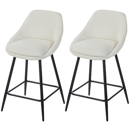 26" Counter Height Barstools Set of 2, Upholstered Swivel Bar Stools with Backrests and Armrests, Cream White