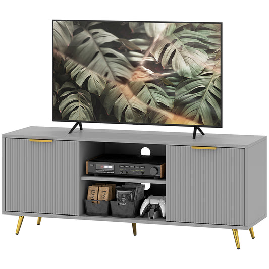 TV Stand with Storage for 55 Inch TV, Modern TV Cabinet with 2 Open Shelves and 2 Cabinets for Living Room, Grey