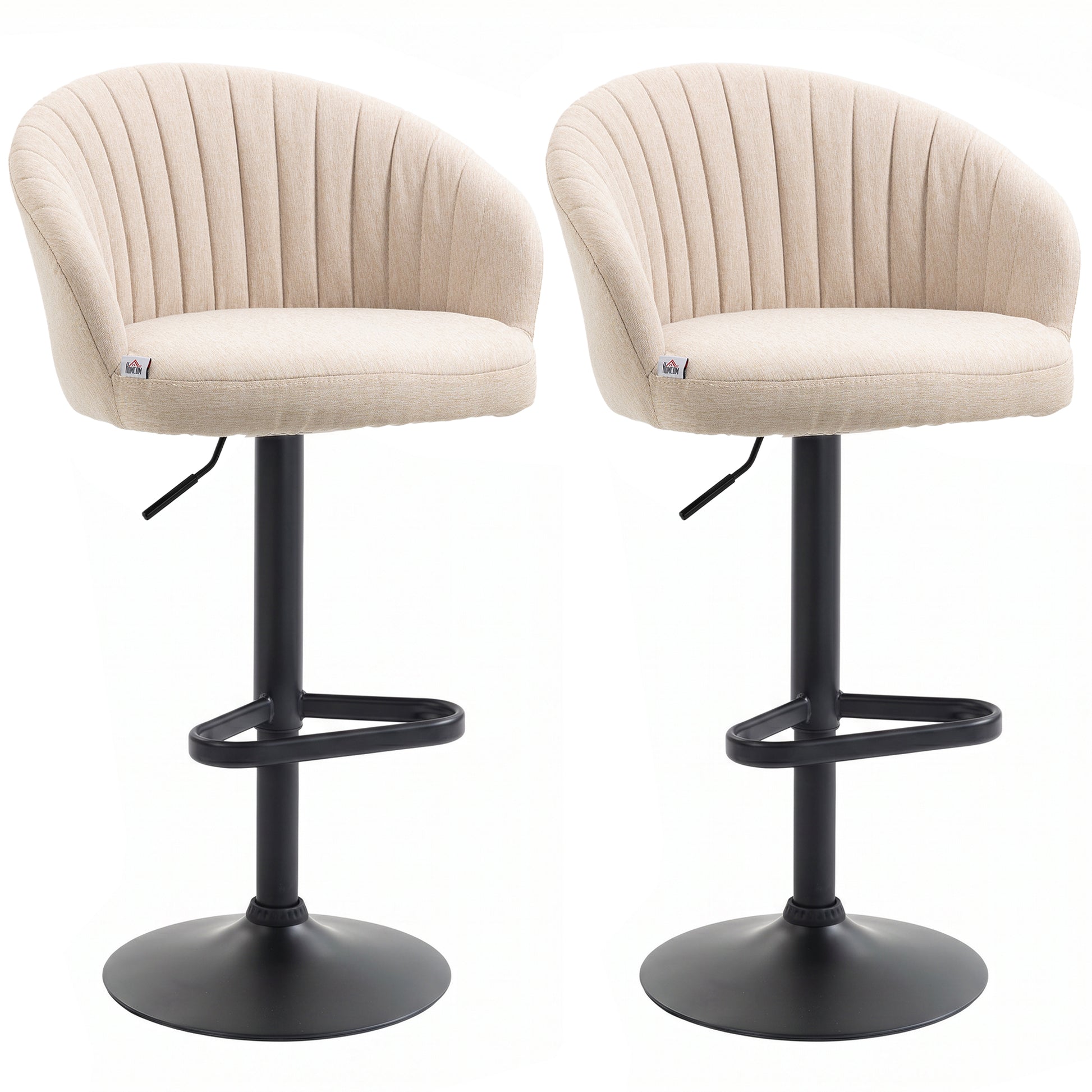 Bar Stools Set of 2, Swivel Counter Height Barstools with Back, Footrest, Adjustable Height, Beige