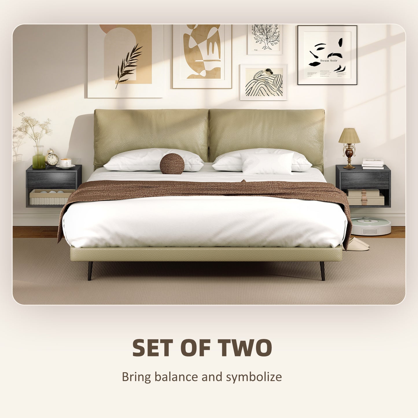 Floating Nightstand Set of 2, Wall Mounted Bedside Table with Drawer for Bedroom, Grey