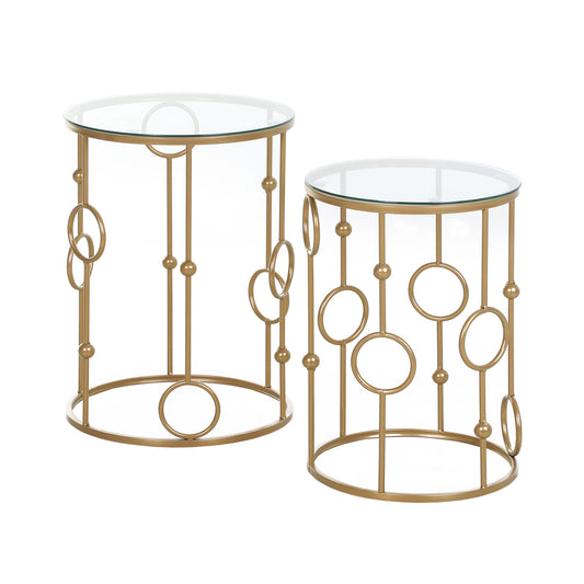 Round Coffee Tables Set of 2, Gold Nesting Side End Tables with Tempered Glass Top, Steel Frame for Living Room