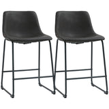 Counter Height Bar Stools Set of 2, Vintage PU Leather Bar Chairs, Kitchen Stool with Footrest, Dark Brown