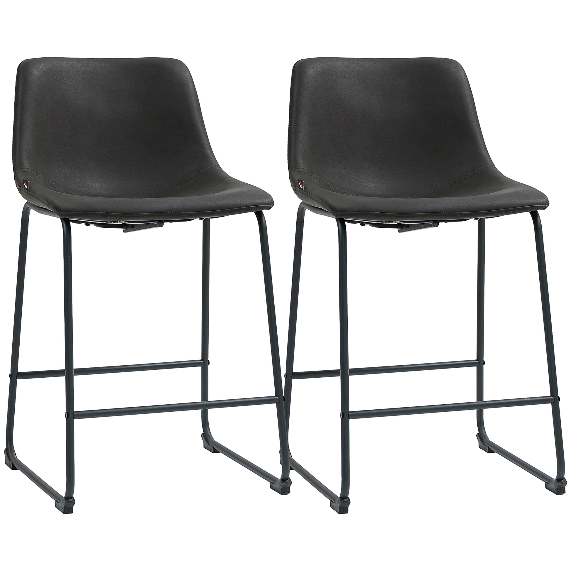 Counter Height Bar Stools Set of 2, Vintage PU Leather Bar Chairs, Kitchen Stool with Footrest, Dark Brown