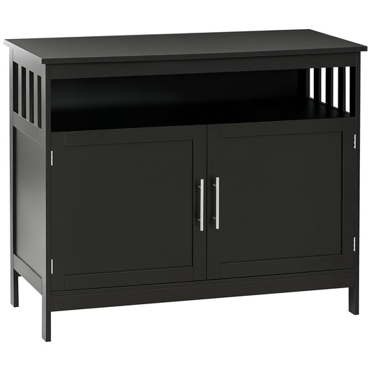 Kitchen Sideboard, Buffet Cabinet, Wooden Storage Console Table with 2-Level Cabinet and Open Shelf, Black