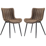 Dining Chairs Set of 2, PU Leather Upholstered Kitchen Chairs with Backrest and Steel Legs, Brown