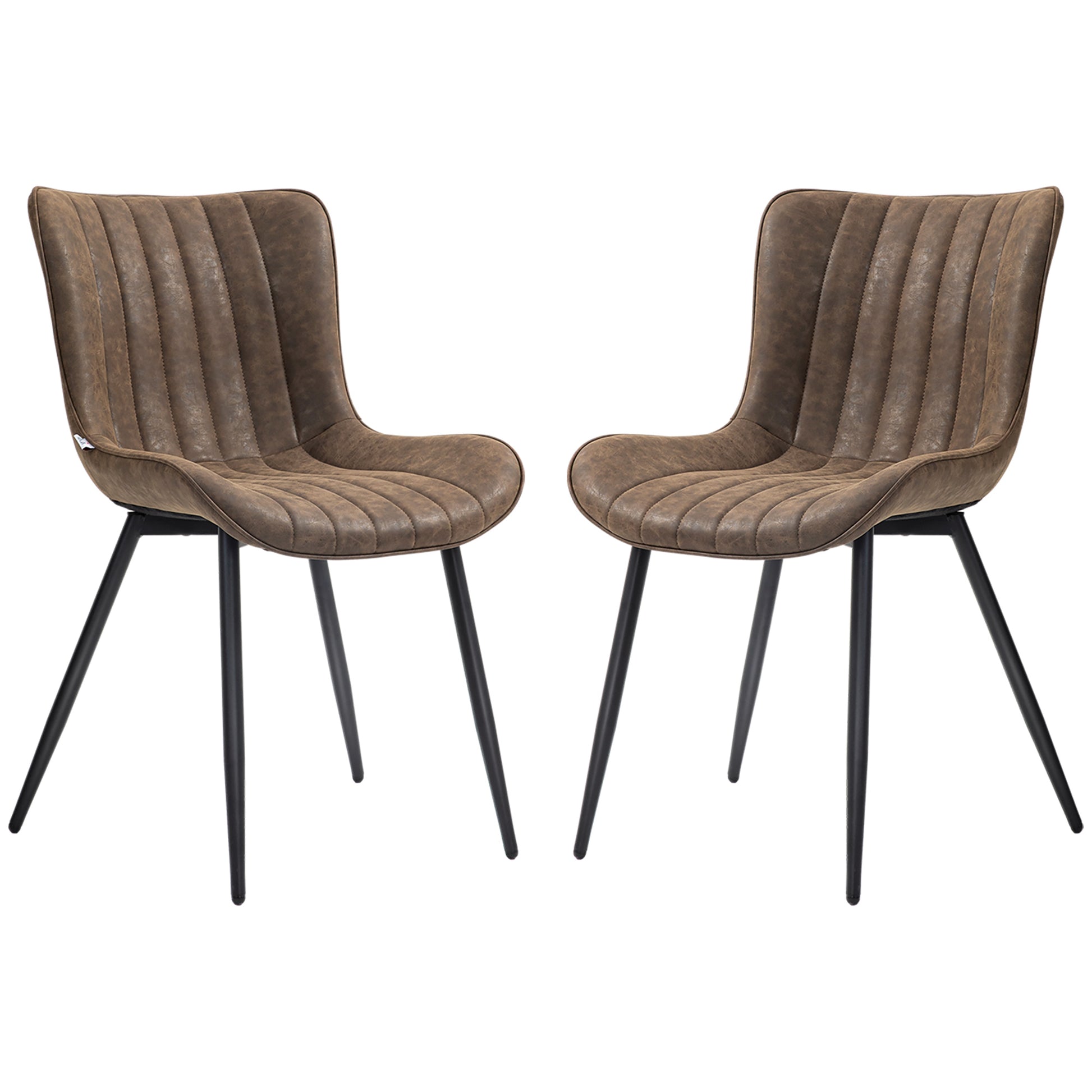 Dining Chairs Set of 2, PU Leather Upholstered Kitchen Chairs with Backrest and Steel Legs, Brown