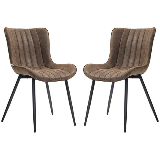 Dining Chairs Set of 2, PU Leather Upholstered Kitchen Chairs with Backrest and Steel Legs, Brown