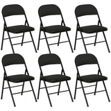 Set of 6 Metal Foldable Chairs, Faux Linen Padded Folding Chairs with Cushion Seat and Open Back for Indoor, Black