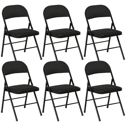 Set of 6 Metal Foldable Chairs, Faux Linen Padded Folding Chairs with Cushion Seat and Open Back for Indoor, Black