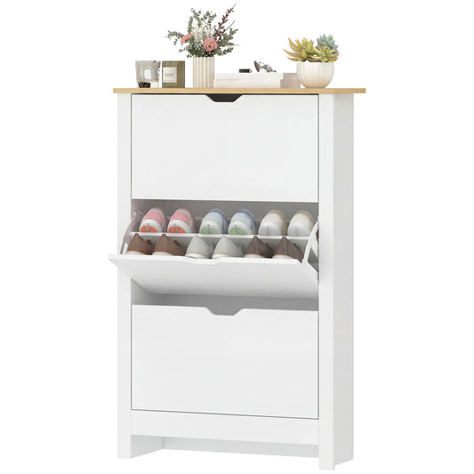 Shoe Storage Cabinet with 3 Flip Drawers and Adjustable Shelves for 9-18 Pairs of Shoes, White