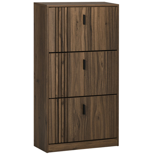 Shoe Storage Cabinet Organizer for 18 Pairs of Shoes with 3 Flip Drawers and Adjustable Shelves, Walnut