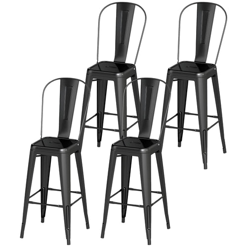 24" Set of 4 Bar Stools Kitchen Industrial Breakfast Bistro Cafe Metal Frame Black