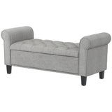 50 Inches Storage Ottoman, Upholstered Bedroom Bench with Rolled Arms and Button Tufted Storage, Light Grey