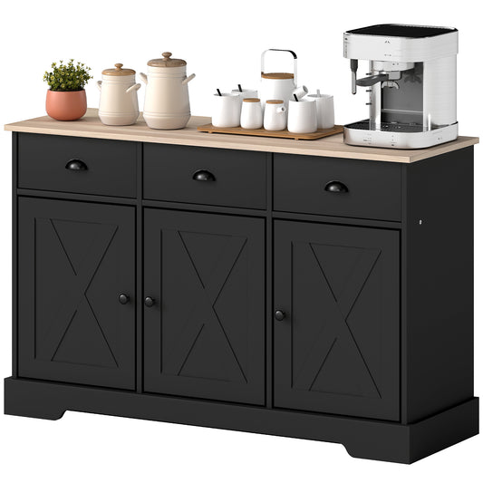 46.5" Buffet Cabinet, Farmhouse Sideboard with 3 Barn Doors and 3 Drawers for Living Room, Kitchen, Black