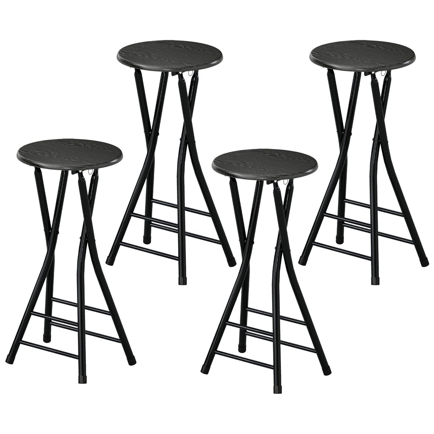Set of 4 Foldable Barstools, Counter Height Bar Stools with Footrest and Steel Legs for Kitchen Island, Black