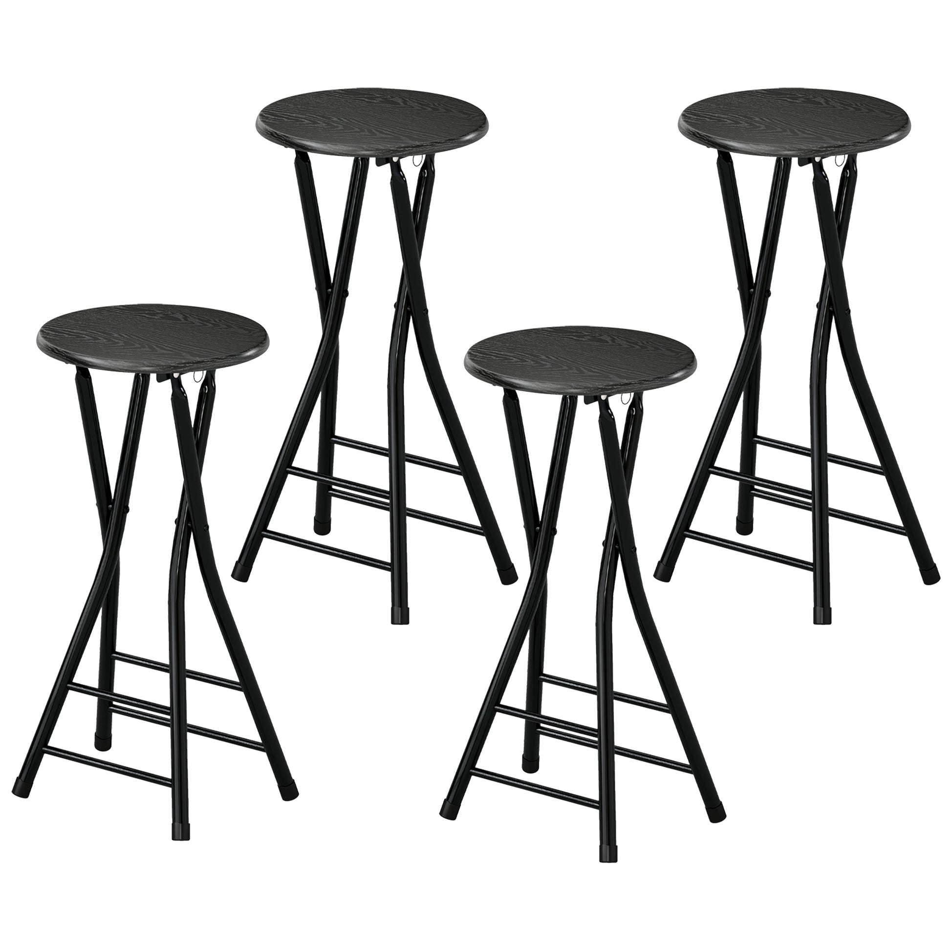 Set of 4 Foldable Barstools, Counter Height Bar Stools with Footrest and Steel Legs for Kitchen Island, Black