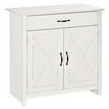 Farmhouse Sideboard Buffet Cabinet, Storage Cabinet with Barn Doors, Distressed White