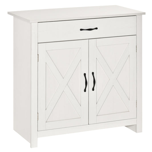 Farmhouse Sideboard Buffet Cabinet, Storage Cabinet with Barn Doors, Distressed White