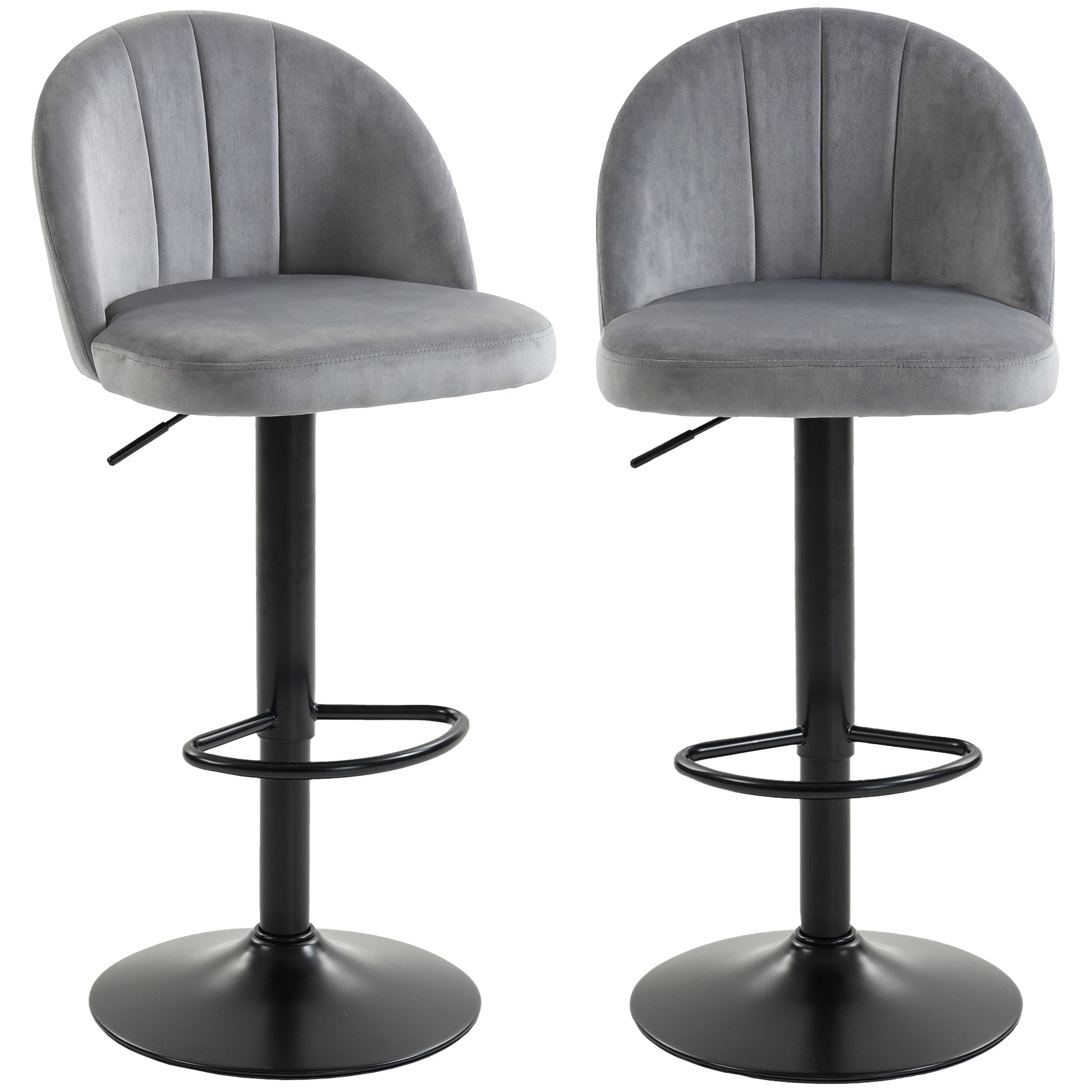 Bar Stools Set of 2, Swivel Counter Height Barstools with Footrest, Grey