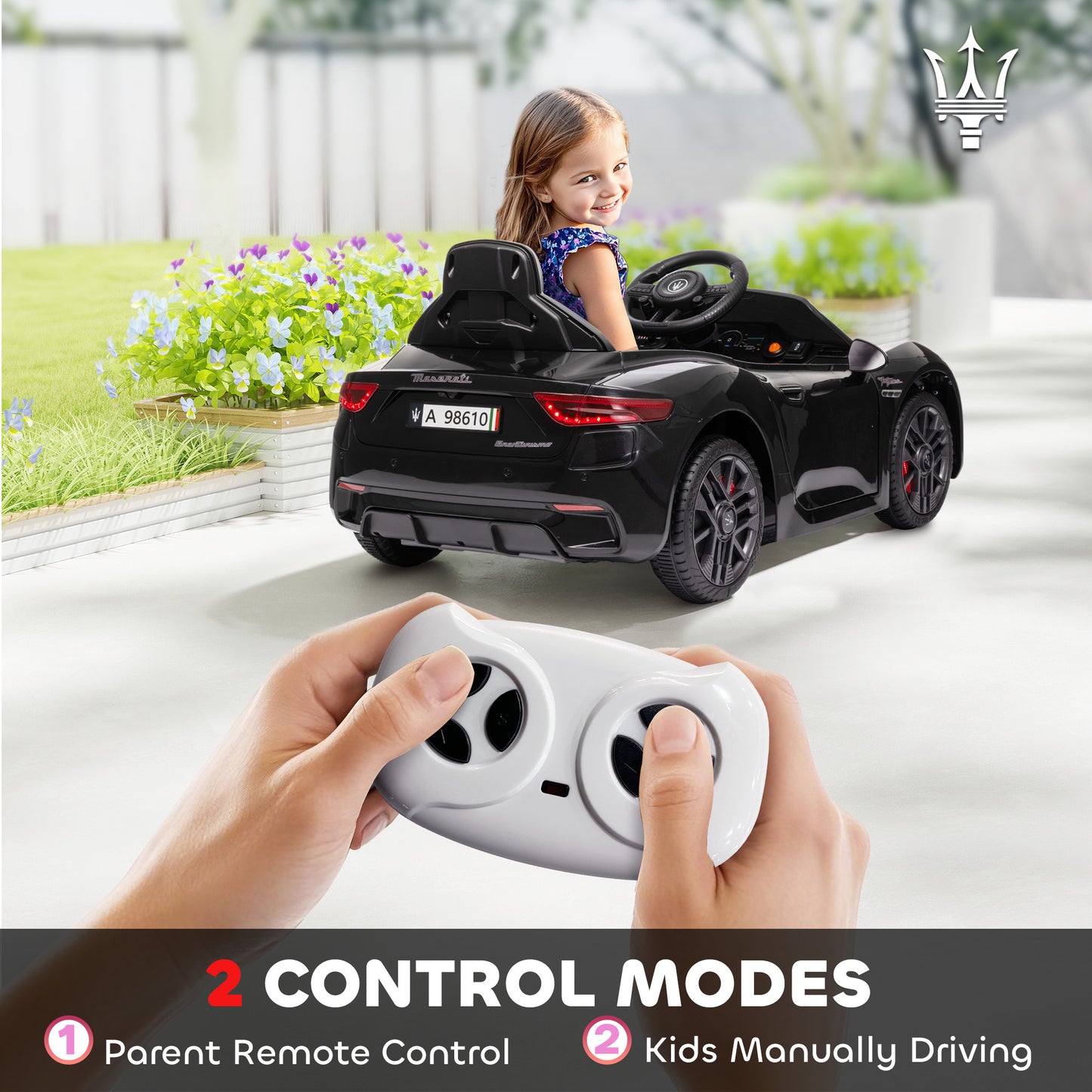 Qaba 12V Maserati Gran Turismo Licensed Kids Electric Car w/ Remote Control, Soft Start, LED Lights, Music, Horn, MP3, Black