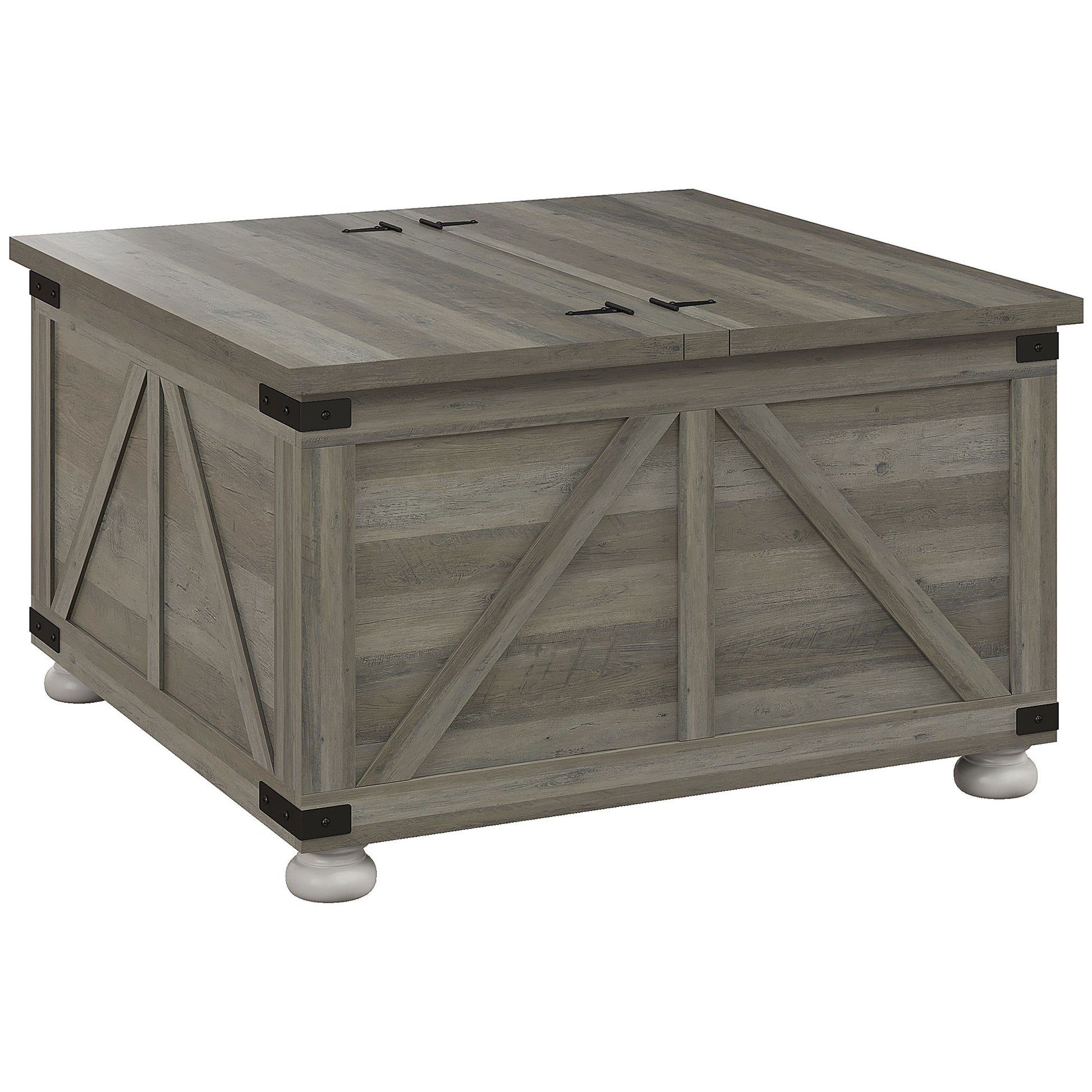 Farmhouse Coffee Table, Square Center Table with Flip-top Lids, Hidden Storage Compartment and Wooden Legs, Distressed Grey