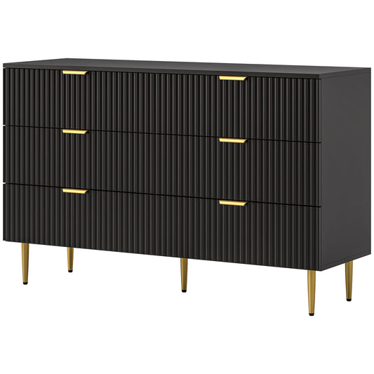 Modern Chest of Drawers 6 Drawer Dresser for Bedroom with Gold Legs and Handles, Black