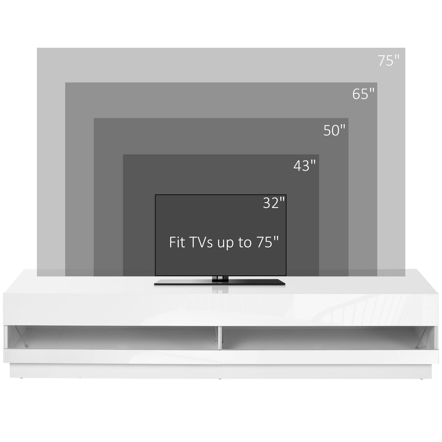 Lighted TV Stand for TVs up to 75", TV Cabinet with Storage for Living Room, High Gloss White