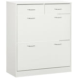 Narrow Shoe Storage with 2 Flip Drawers and Adjustable Shelves Shoe Cabinet Organizer for 12 Pairs of Shoes, White